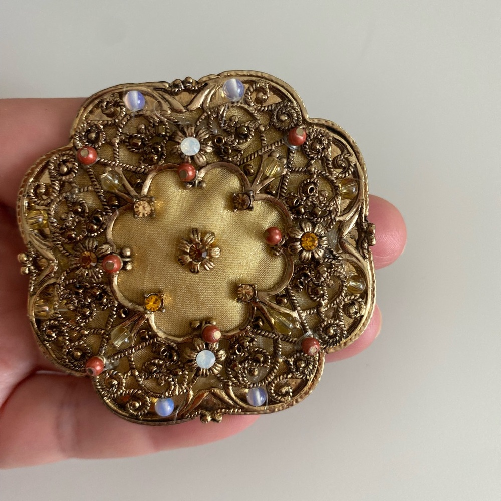 Vintage Gold Brooch with Multicolor Accents